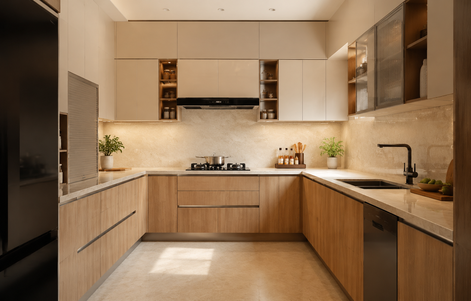 Modern U shaped modular kitchen design inspiration